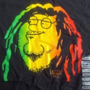 Family Guy Men's Medium Peter Griffin / Bob Marley Rasta T-shirt Black